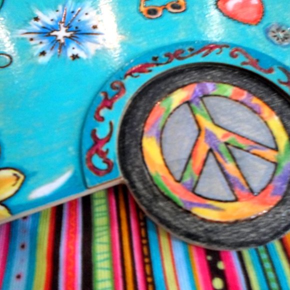 Wood Burned and Painted VW Hippie Van Wall Art Handmade One of a Kind - Picture 5 of 6